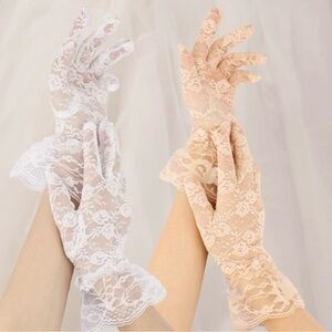 Elegant Lace Gloves in White and Tan